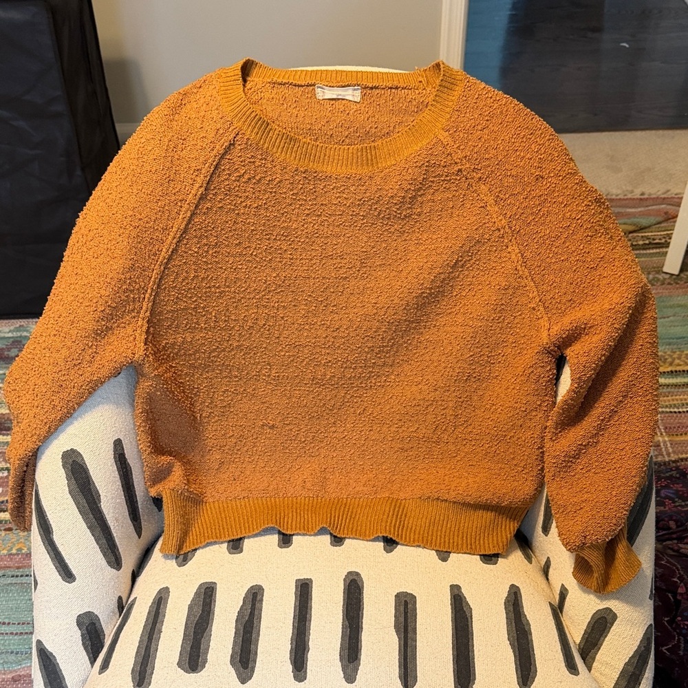 Altar'd State Mustard Textured Crewneck Sweater